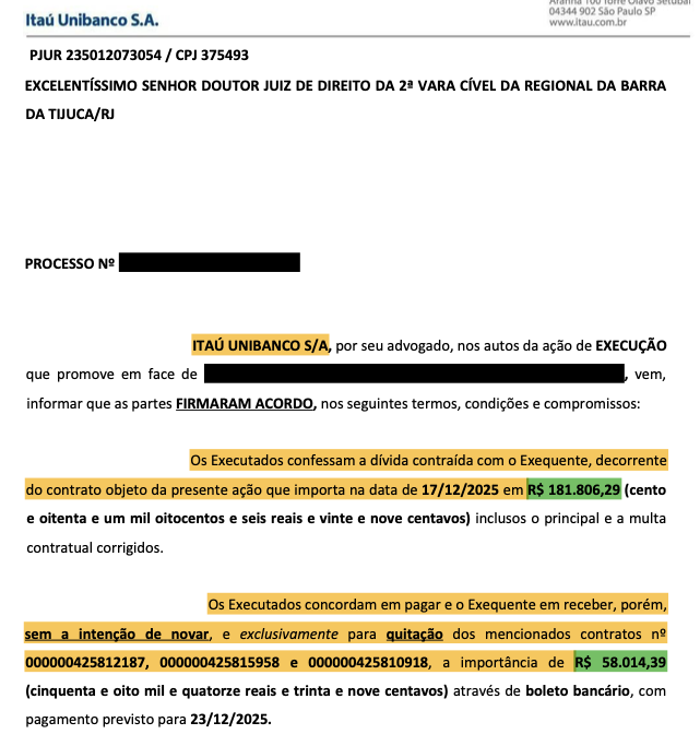 Execução Itaú RJ: Desconto de 68,09% em Contratos Múltiplos